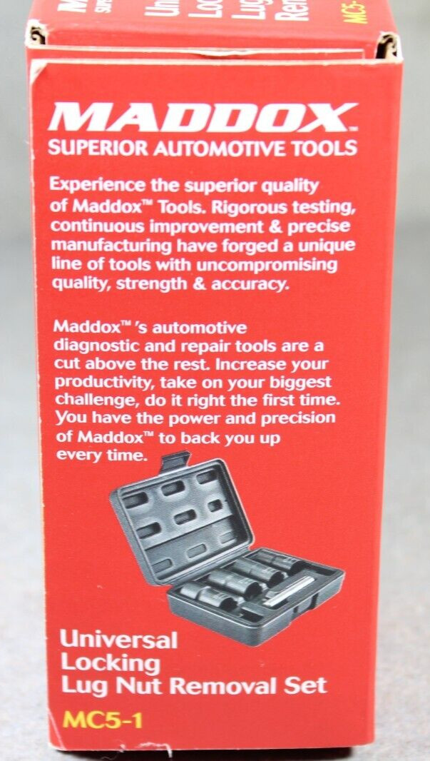 NEW Maddox Universal Locking Lug Nut Removal Set: 17mm, 19mm, 21mm & 22mm MC5-1