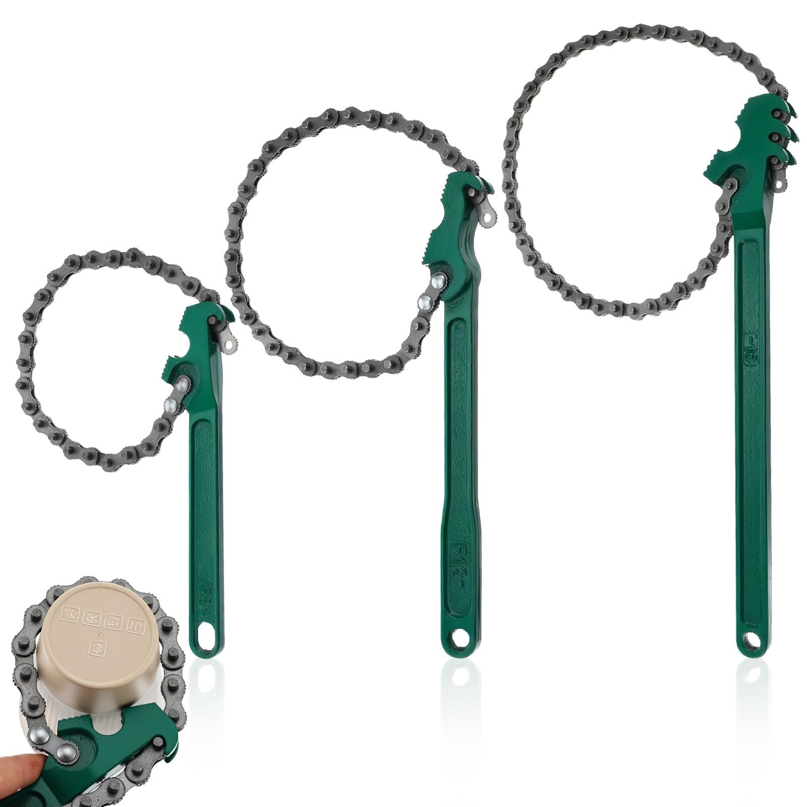 Heavy Duty Chain Wrench Set – 3 Pcs Adjustable Steel Oil Filter Tool for Pipes &