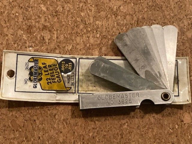 NOS GLOBEMASTER 22 LEAF FEELER GAUGE, 0.0015″ TO 0.025″, USA MADE.