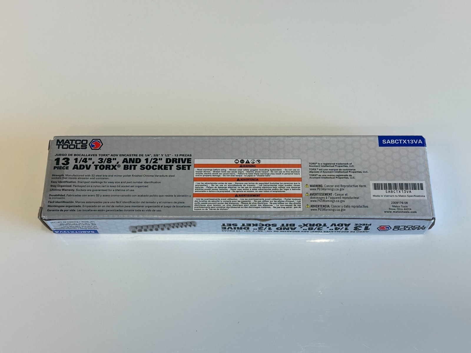 NEW Matco Tools SABCTX13VA 13pc ADV Torx Bit Socket Driver Set, 1/4 3/8 1/2” Dr.