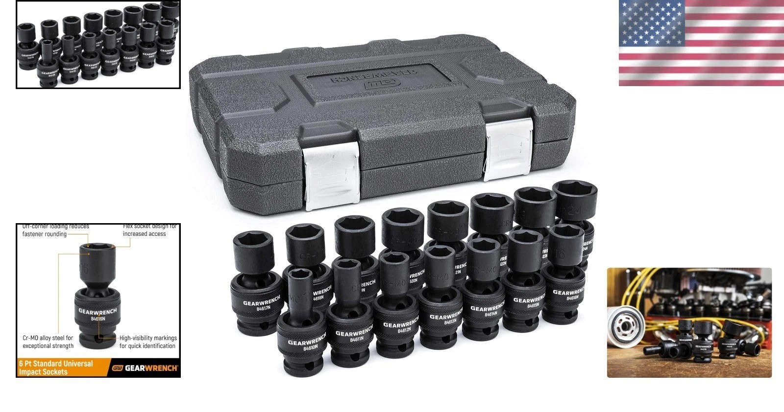 Professional 1/2-Inch 6 Point Metric Impact Socket Set – 15 Piece Chrome Moly