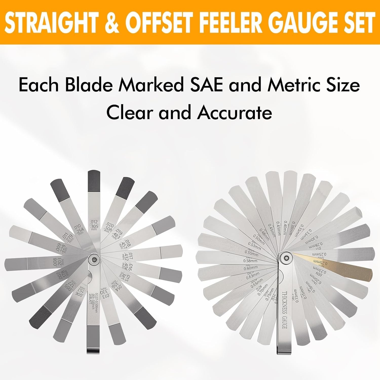 2Pc Straight & Angled Feeler Gauge Set – Inch & Metric for Valves, Filler Gauge