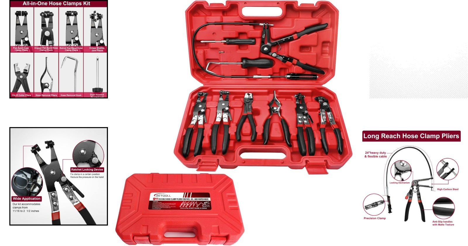 Versatile 9pc Hose Clamp Pliers Set – Ideal for Automotive Repairs & Maintenance