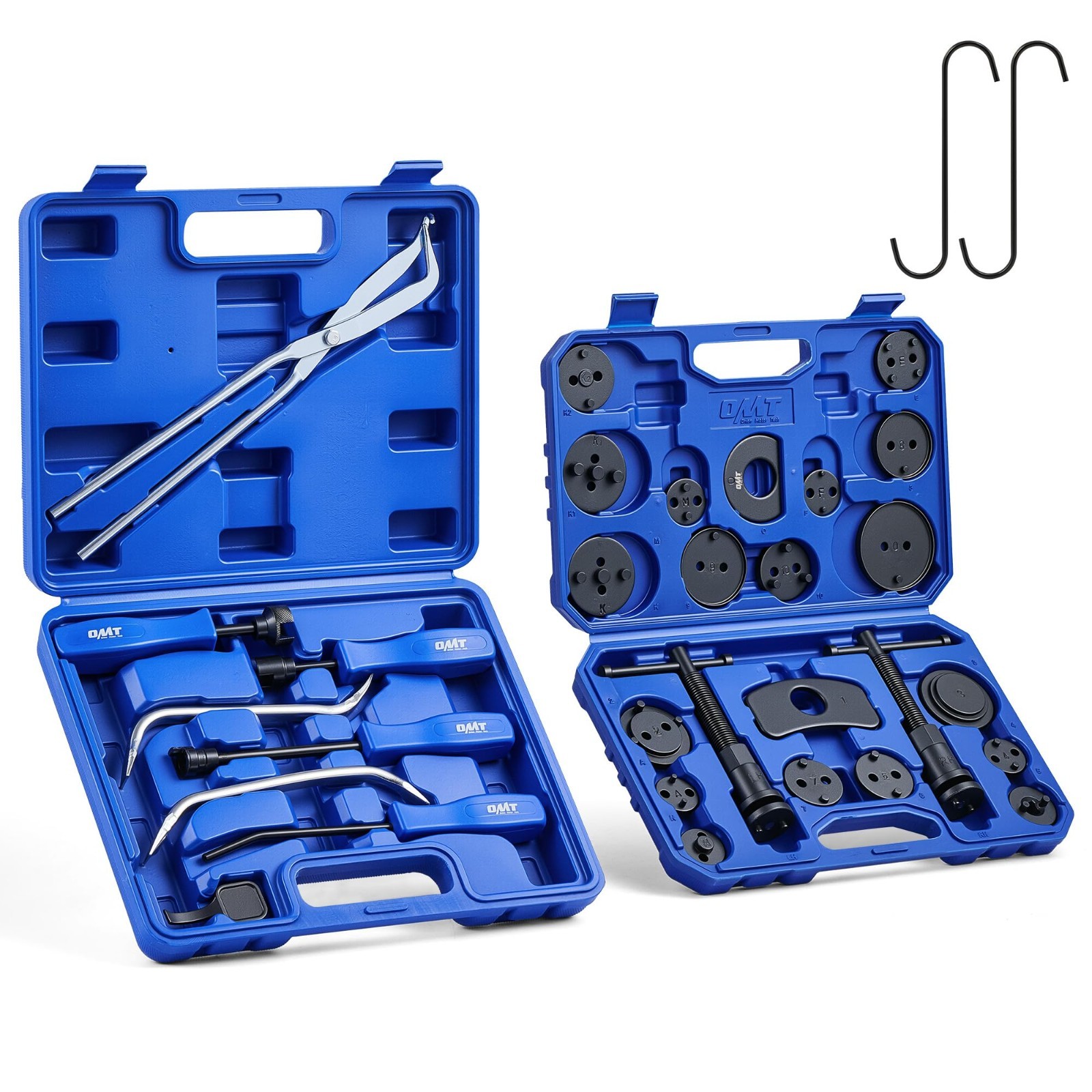 2-in-1 Brake Caliper Compression Tool Set, 32pc Disc & Drum Service Kit, 18 Adap