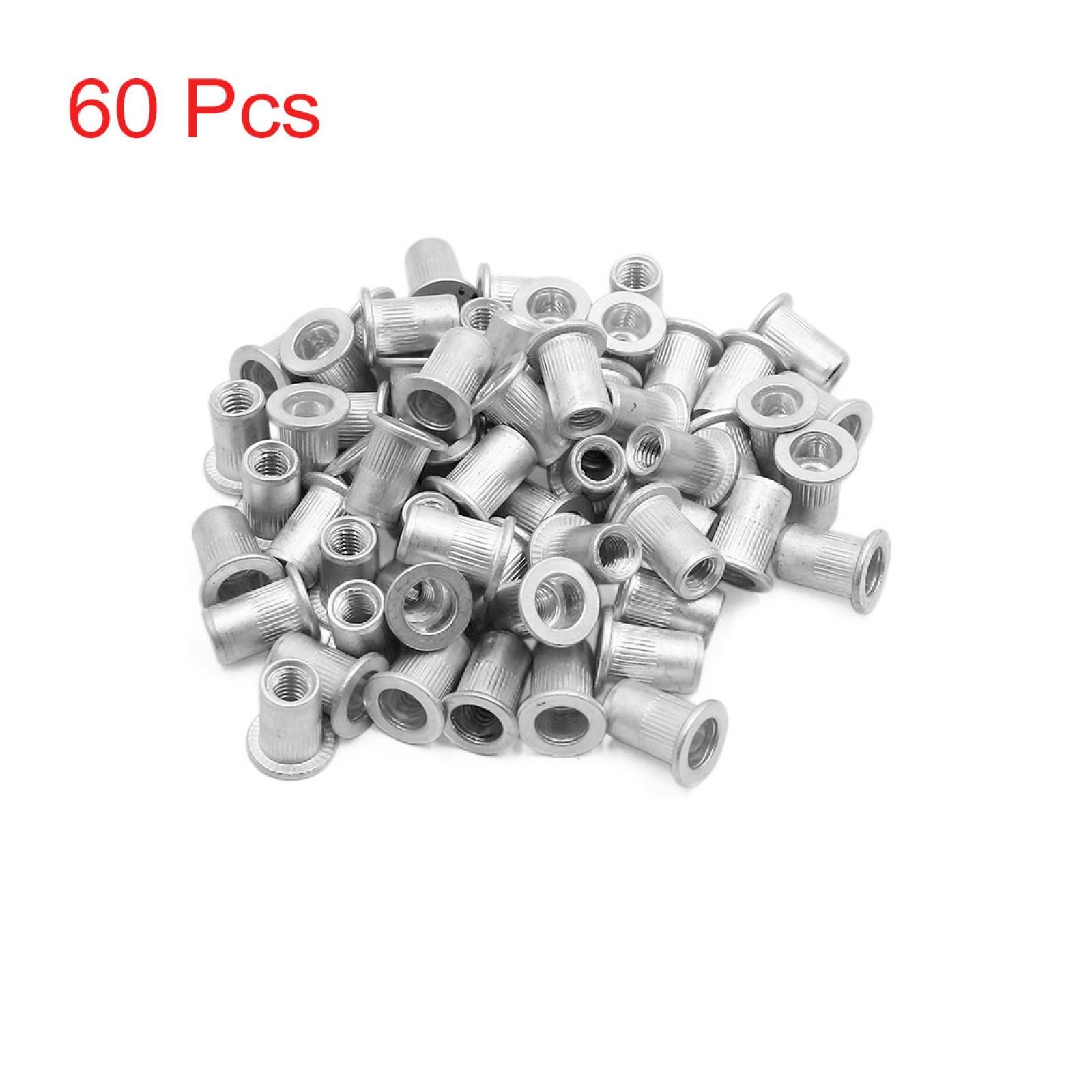 60pcs M6 Silver Tone Flat Head Rivet Nut Insert for Car Vehicle