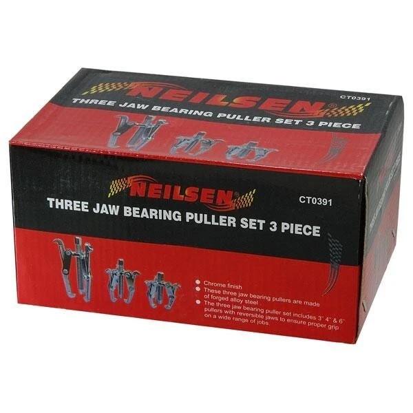 Neilsen 3pc Three Jaw Bearing Puller Set 3 4 6 Inch Gear Hub Removal Tool