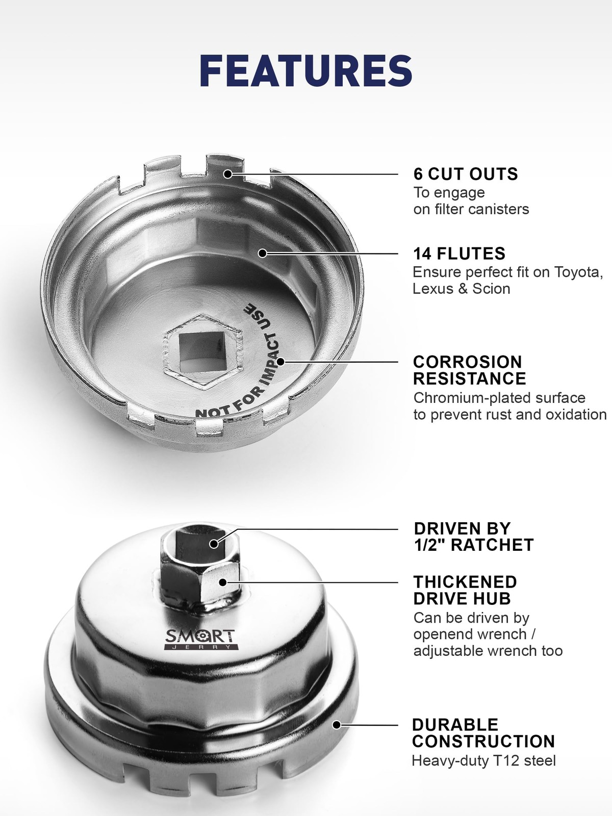 64mm 14 Flutes Oil Filter Wrench Compatible with Toyota, Lexus