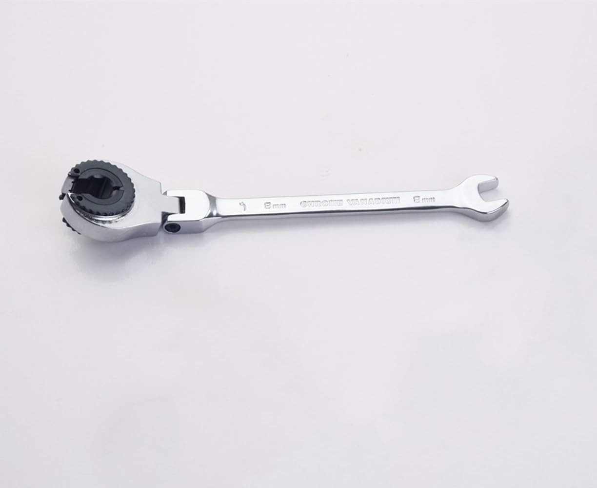 8mm Metric Flex-Head Ratchet Combination Wrench Polished Cr-V Steel Spanner Tool