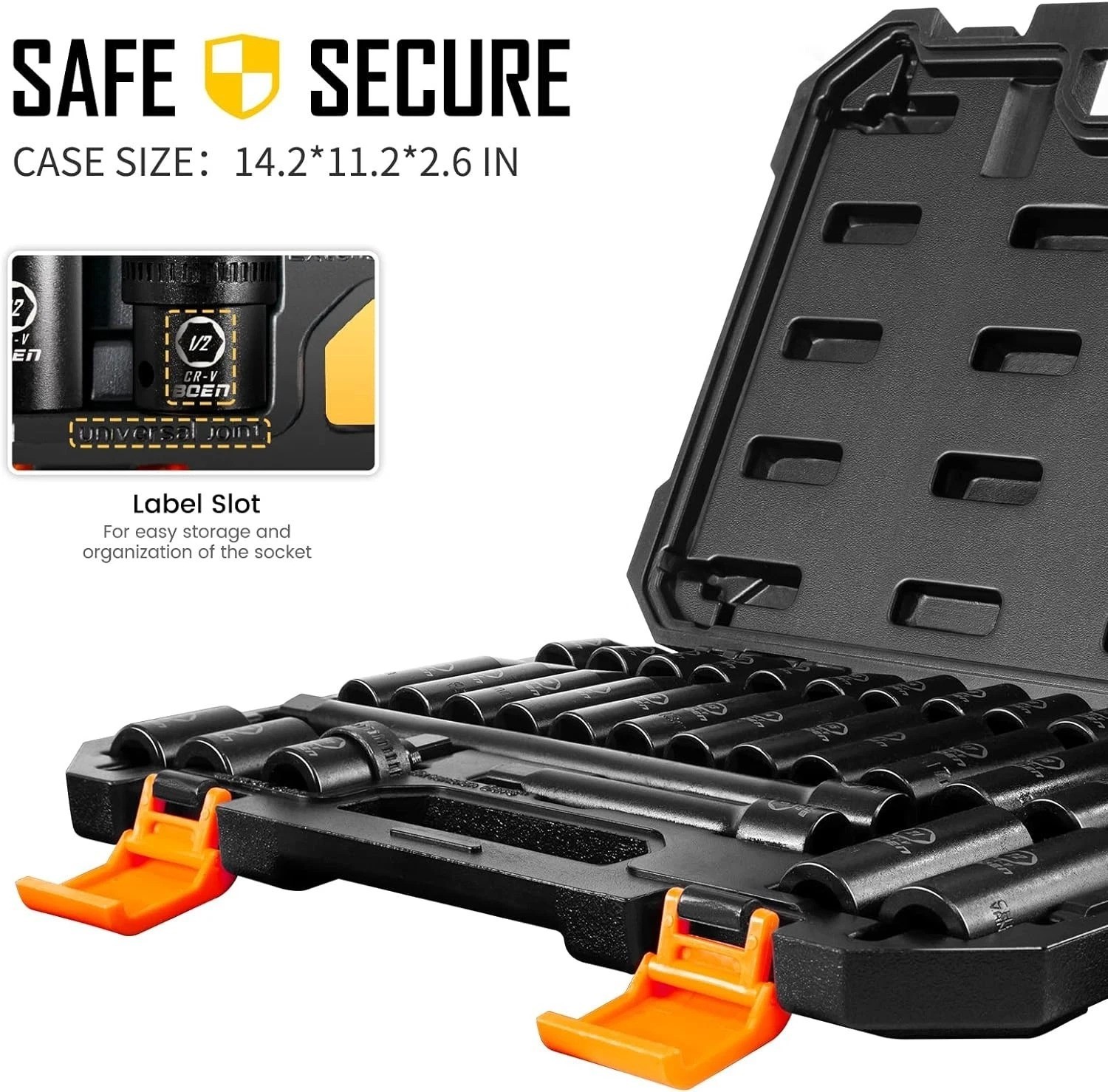 High-Durability 1/2″ Drive Impact Socket Set – 33 PCS with Extensions & Joint