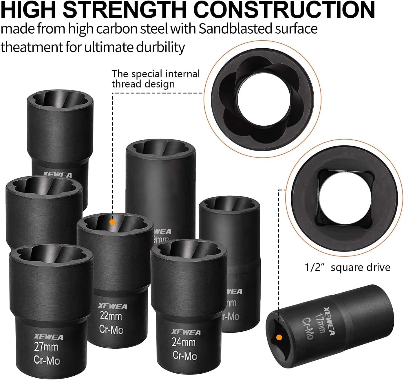 Heavy-Duty Lug Nut Extractor Set – 9 Pieces of Chrome Molybdenum Steel Tools