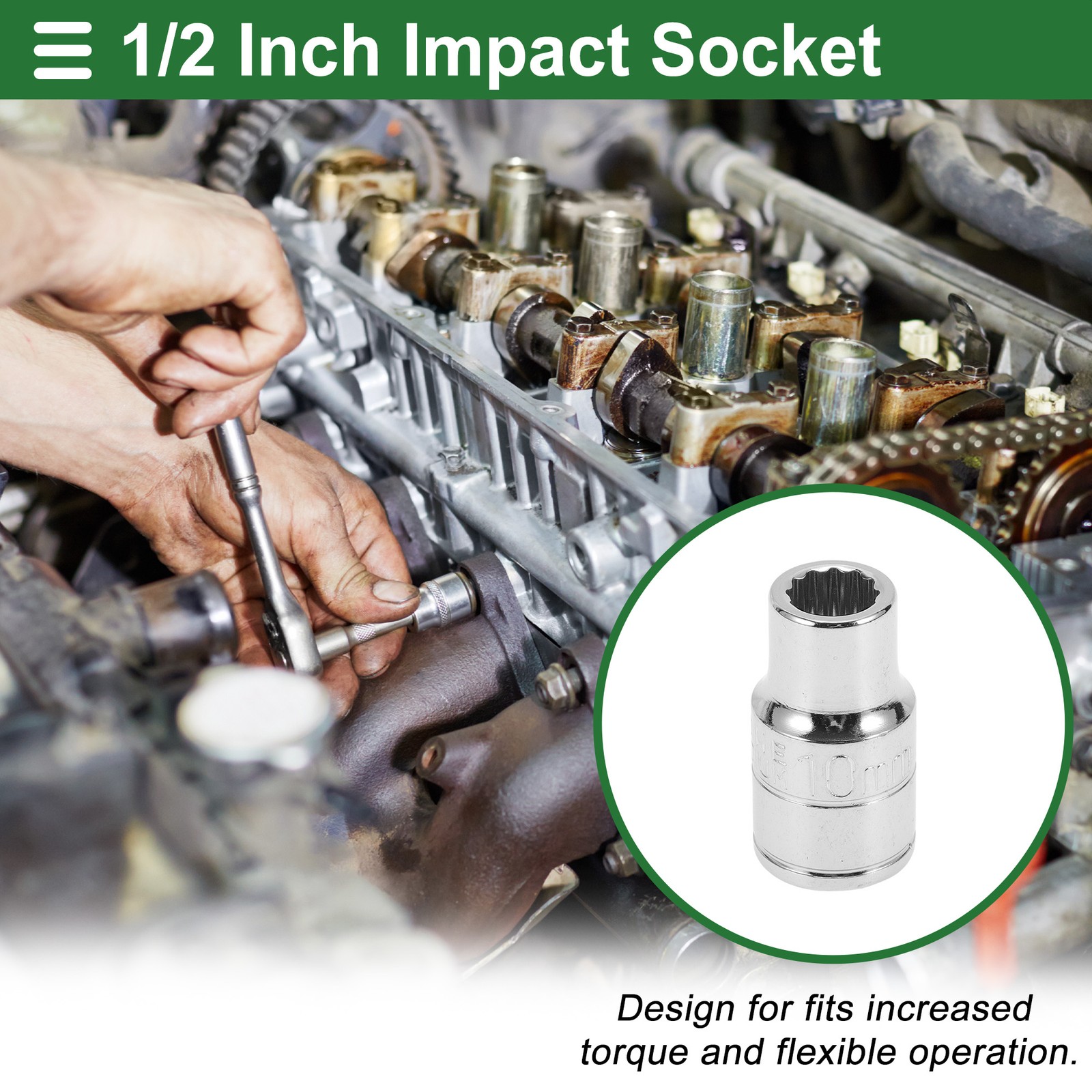 Universal 1/2 Inch Drive Impact Socket 10mm 12 Point Chrome Vanadium Steel 1 Pc