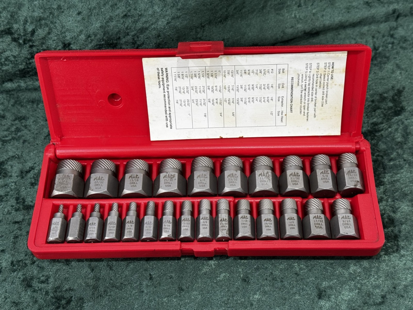 Mac Tools Screw Extractor Set 25 PC 1/8″ – 13/32″ With Case