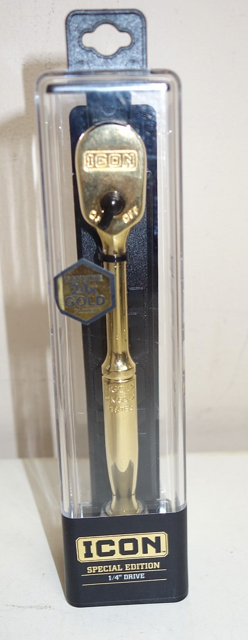 Icon Special Edition 90 Tooth 1/4” Drive Low Profile 24k Gold Plated W/Stand