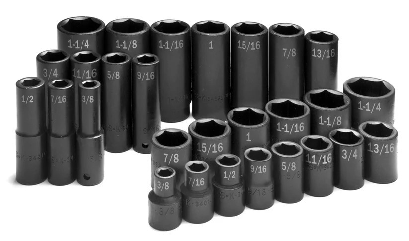 SK Hand Tools 4051 30 Pc. 1/2”Dr. 6 Point SAE Shallow and Deep Impact Socket Set