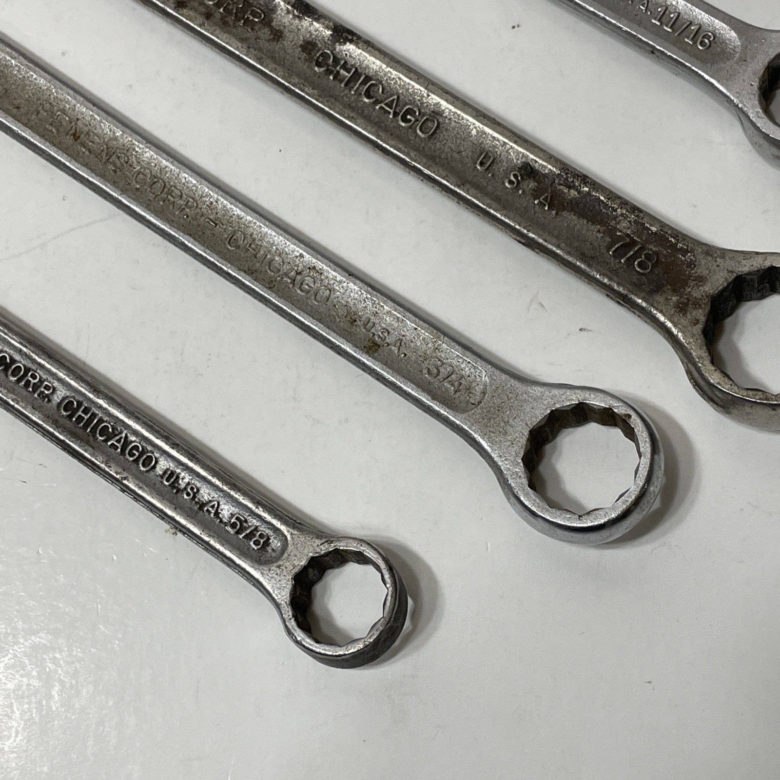 Lot of 4 Penens Corp 12pt Combo Wrench Tool Chicago USA VTG 7/8 3/4 11/16 5/8