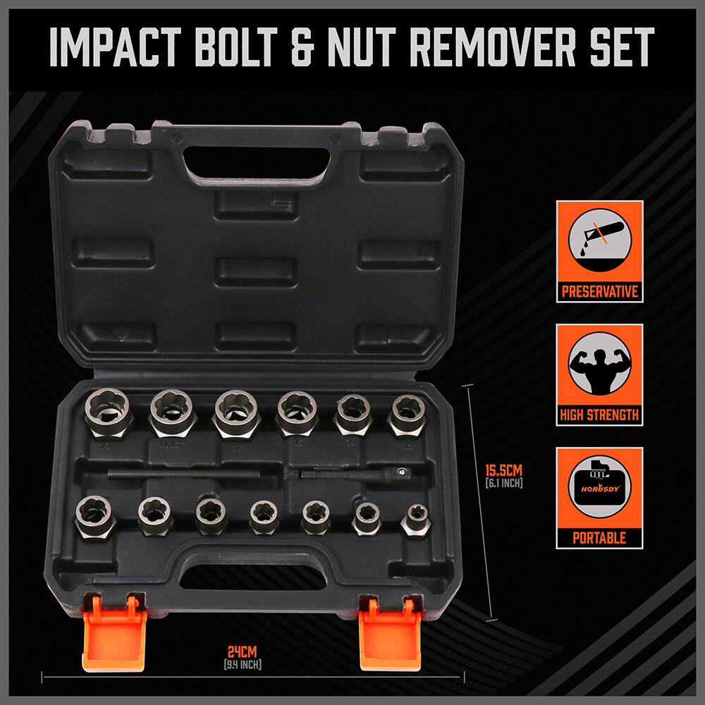 HORUSDY 15 Impact Damaged Bolt Nut Screw Remover Tool Socket Threading Extractor