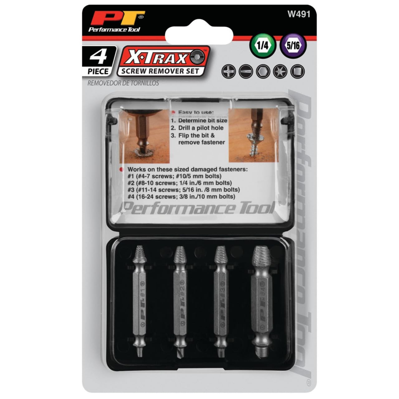 Performance Tool W491 X-Trax Screw Remover Set (4 Pieces) – Removes Stripped …