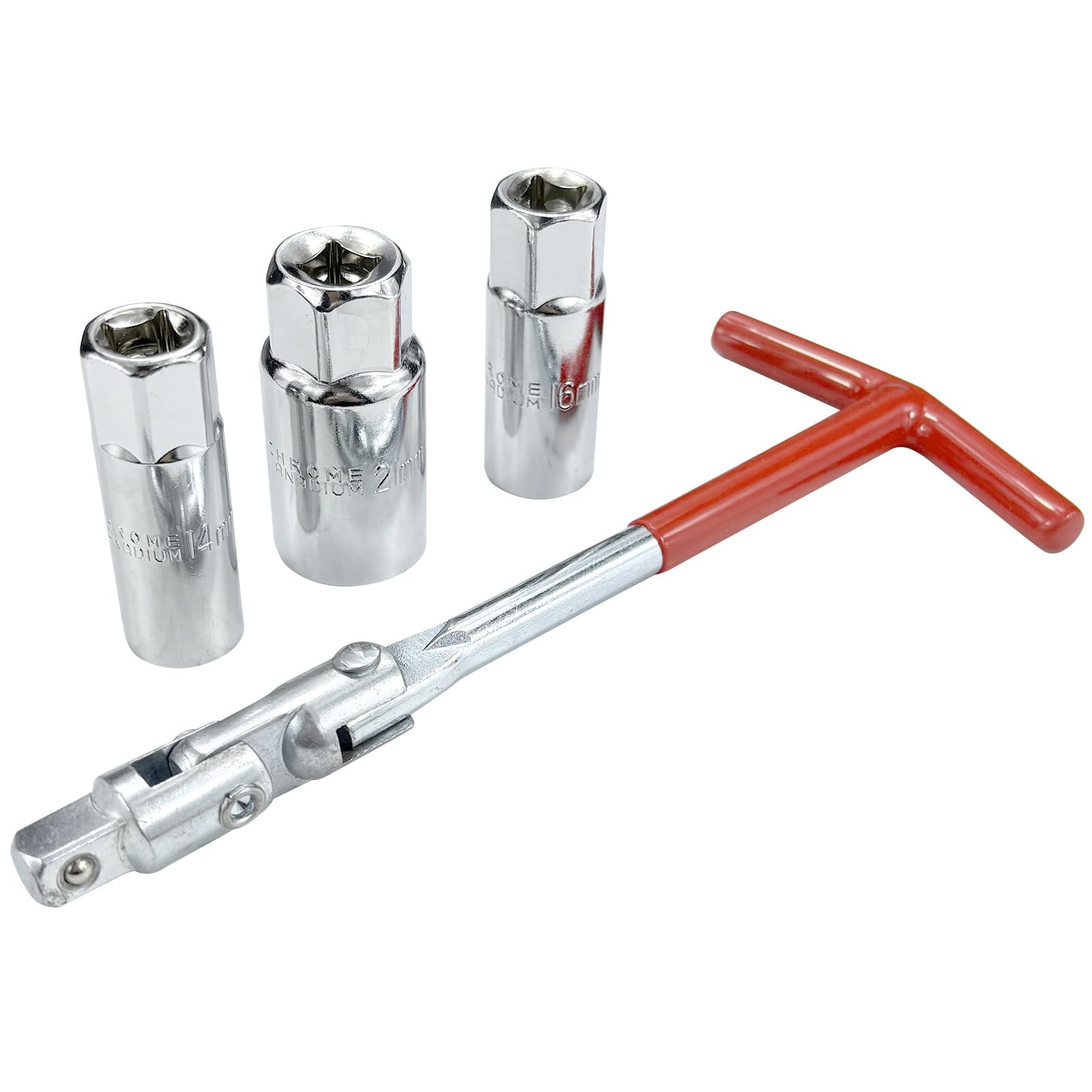 Spark Plug Socket Wrench Set 14mm(9/16″) 16mm (5/8″) 21mm (13/16″) Silver