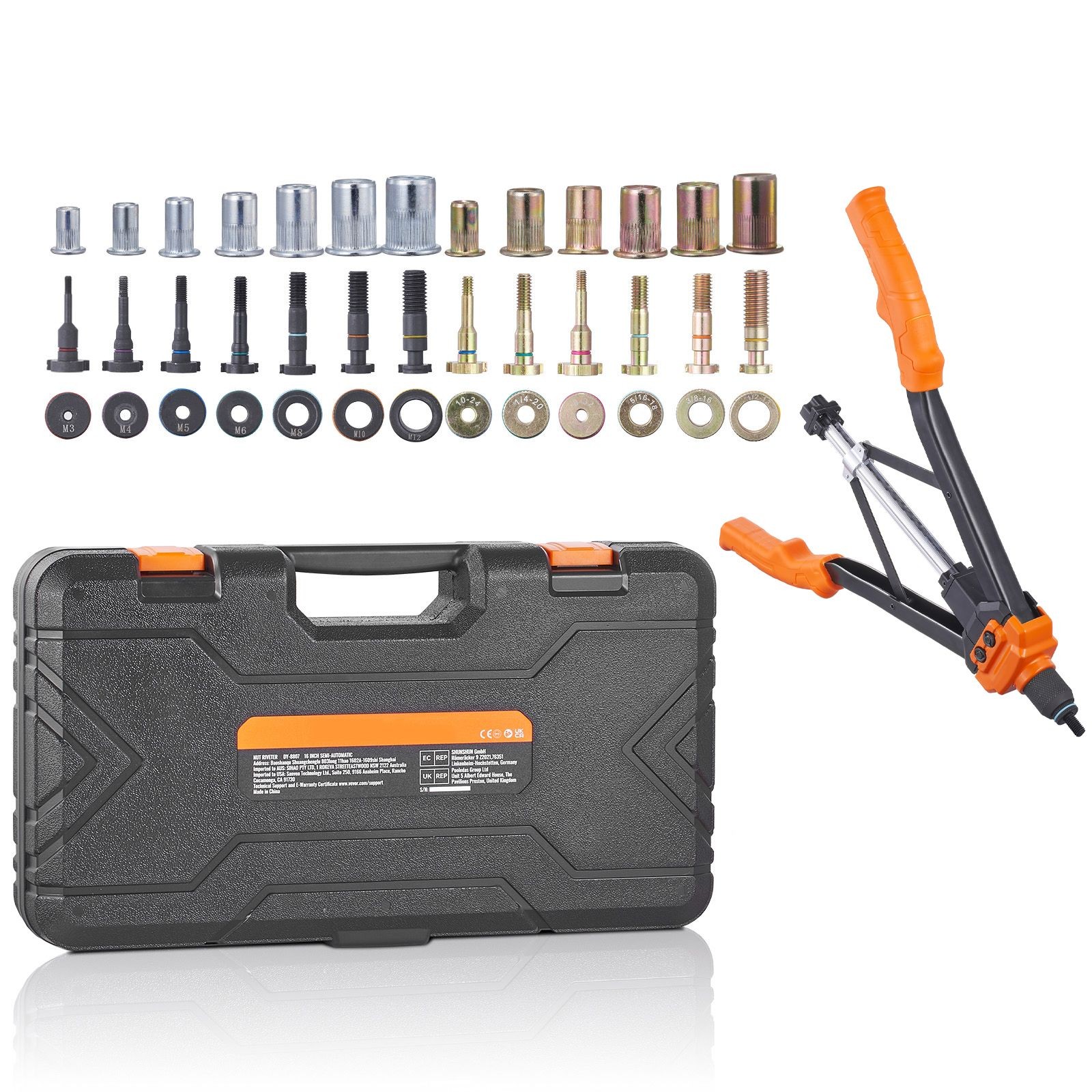 16in Semi-Auto Rivet Nut Tool, 13pcs Mandrels Kit