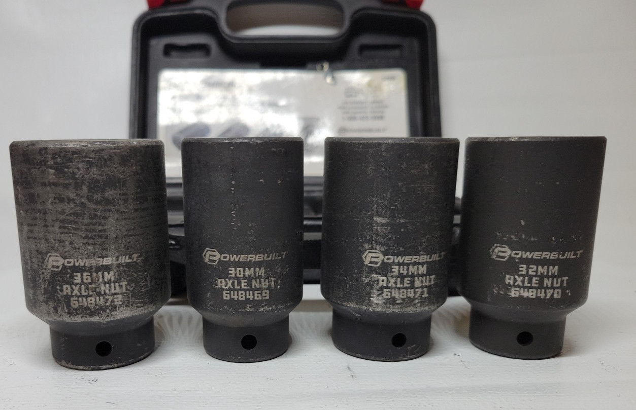 POWER BUILT ,AXLE NUT SOCKET SET, 648635, 4PC.WITH HARD CASE, KIT 10 ( B4)