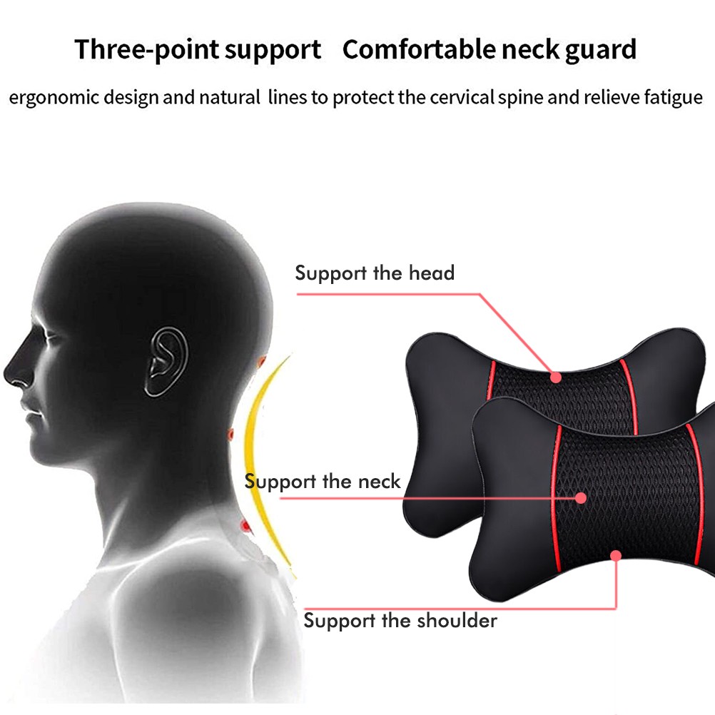 2-Pack PU Leather Car Headrest Cushions Soft Neck Support Pillow
