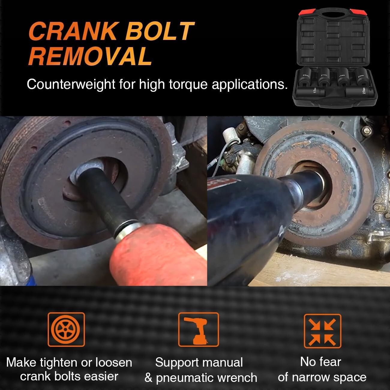 6 Pack 1/2’’ Drive Crank Bolt Socket Set, 17MM, 19MM, 21MM, 22MM, 24MM, 27MM,…