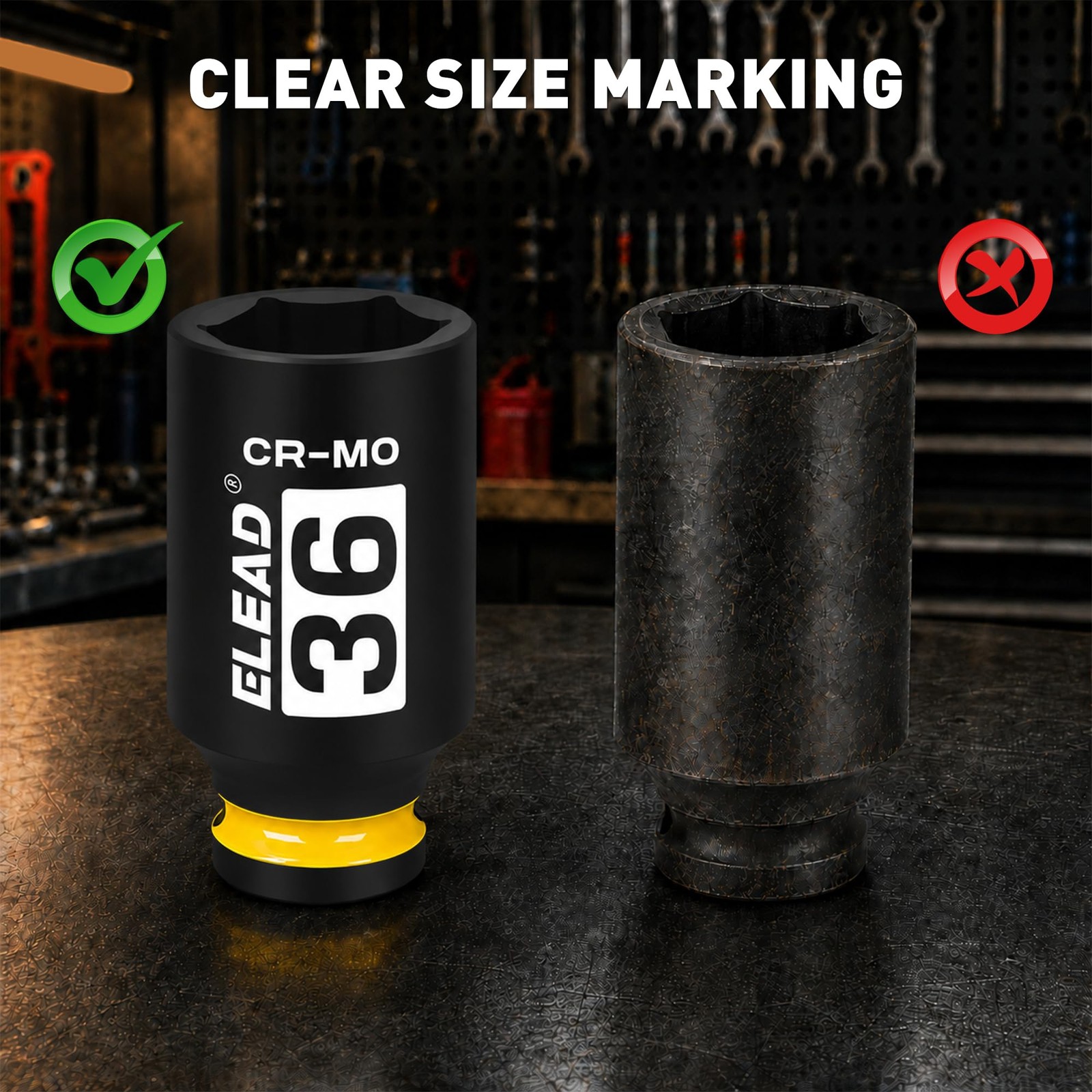 ELEAD 36mm Socket 1/2″ Drive Deep Impact Socket, Metric 6 36mm, Yellow