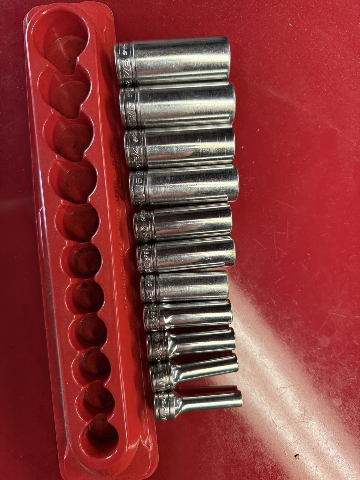 Snap On 11pc 3/8″ Drive 6-Point Deep Chrome SAE Socket Set 1/4-7/8″ 211SFSY