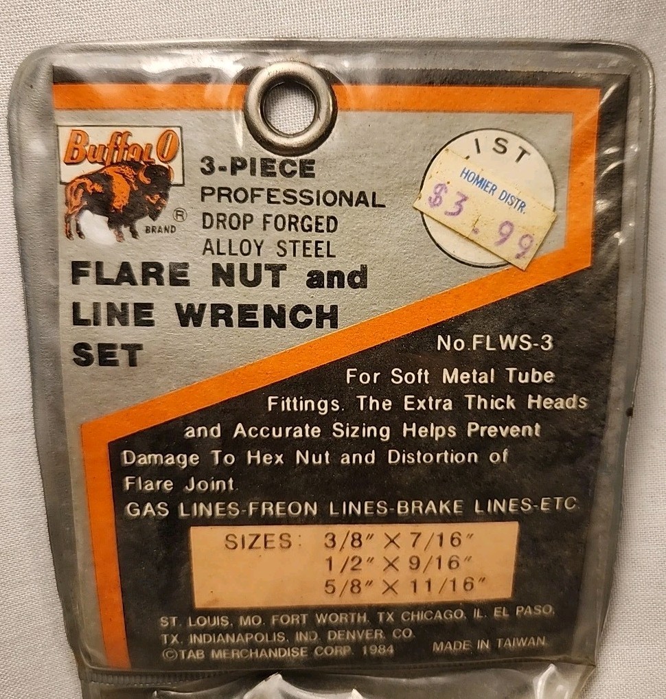 BuffalO Flare Nut and Line Wrench 3/8×7/16, 1/2×9/16, 5/8×11/16 VTG 1984~3 Tools