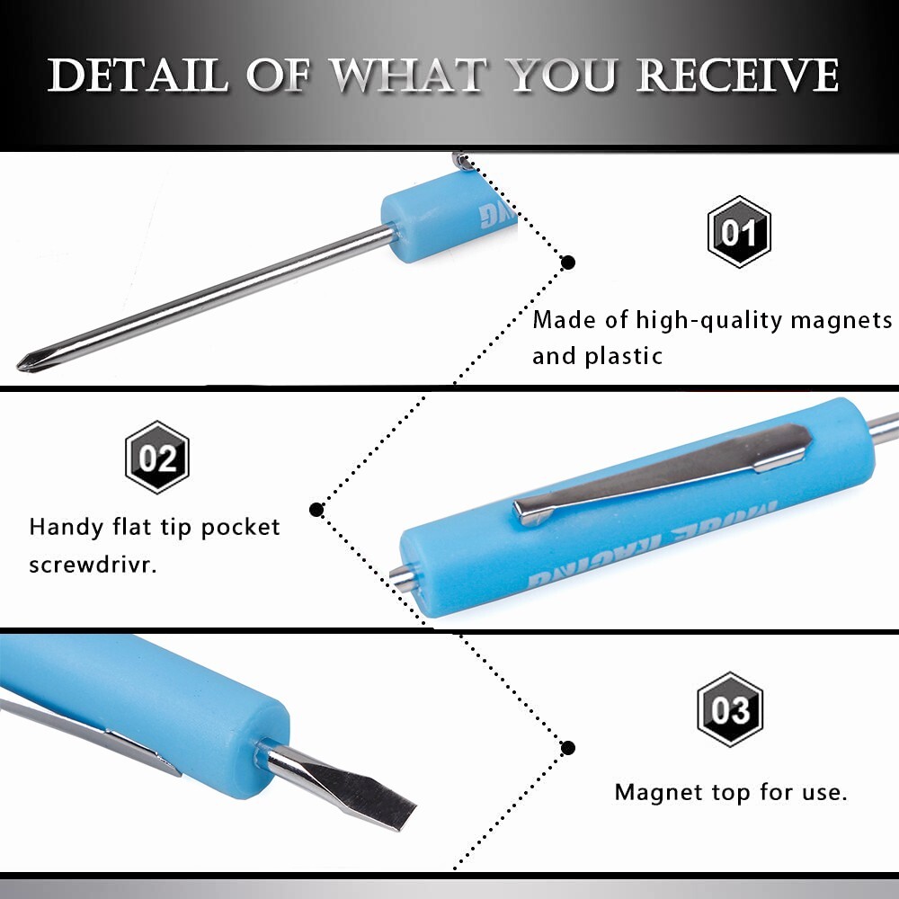 10PCS Mini Pocket Screwdriver Flat Tip w/ Magnet and Clip Phillips Slotted Flat