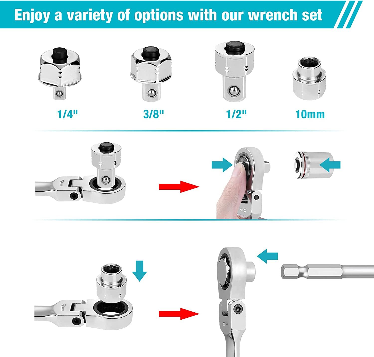 DURATECH 27PCS Extra Long Flex Head Ratcheting Wrench Set Double Box End 8-22mm