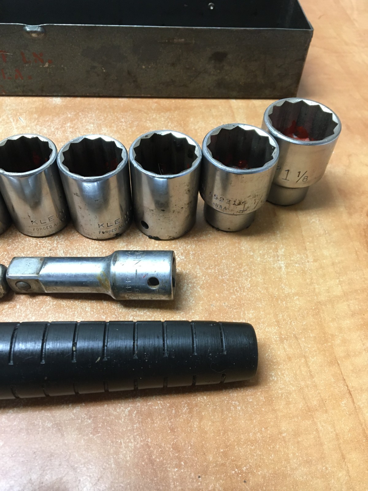 Vintage Klein 65201 1/2” Drive 16 Pc Socket Set 7/16” Thru 1-1/8” USA READ