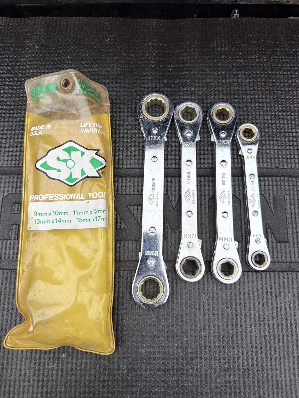Rare SK Professional Tools USA Nos 4PC Metric Box End Ratcheting Wrench Set 340M