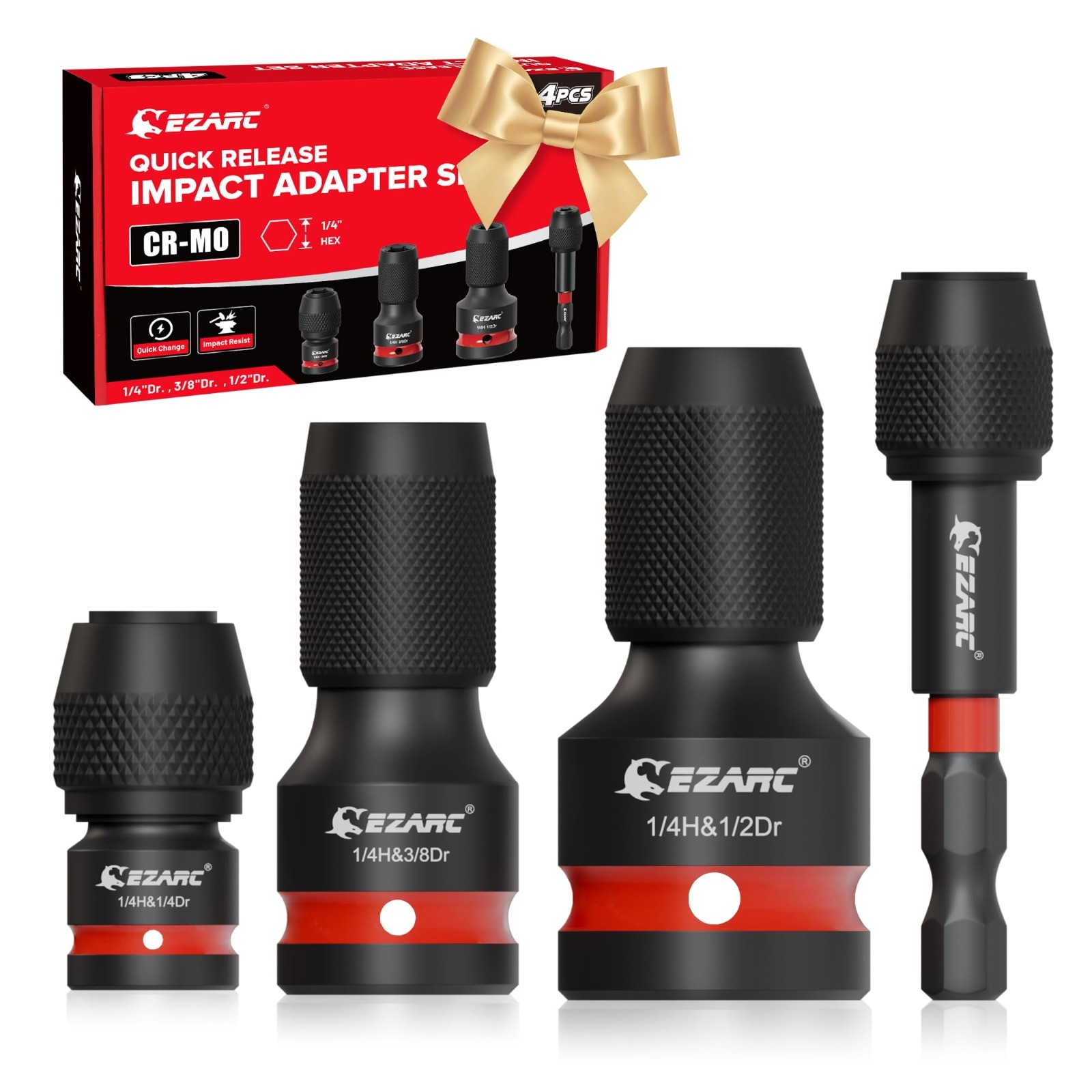 4 Pcs Impact Socket to 1/4″ Hex Adapter Set, Quick-Change Wrench Converter, Ratc