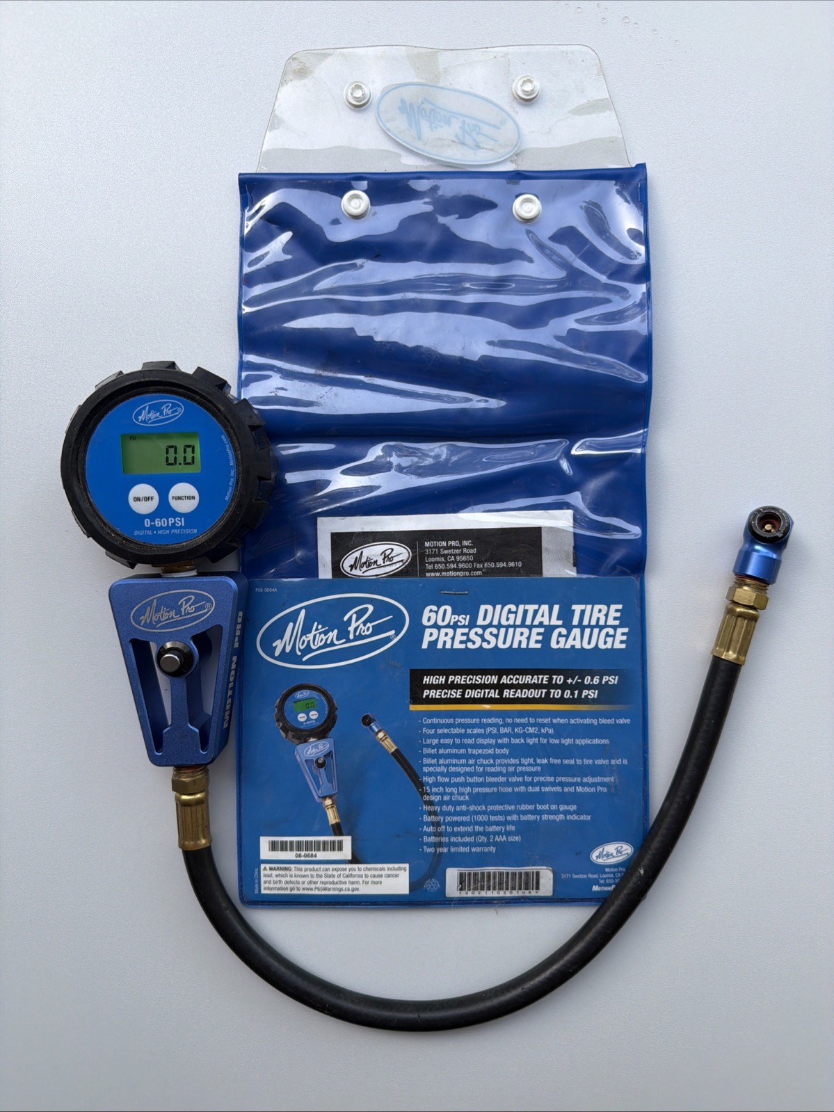 Motion Pro 08-0684 Digital Tire Pressure Gauge 0-60 PSI w/ Pouch & Packaging