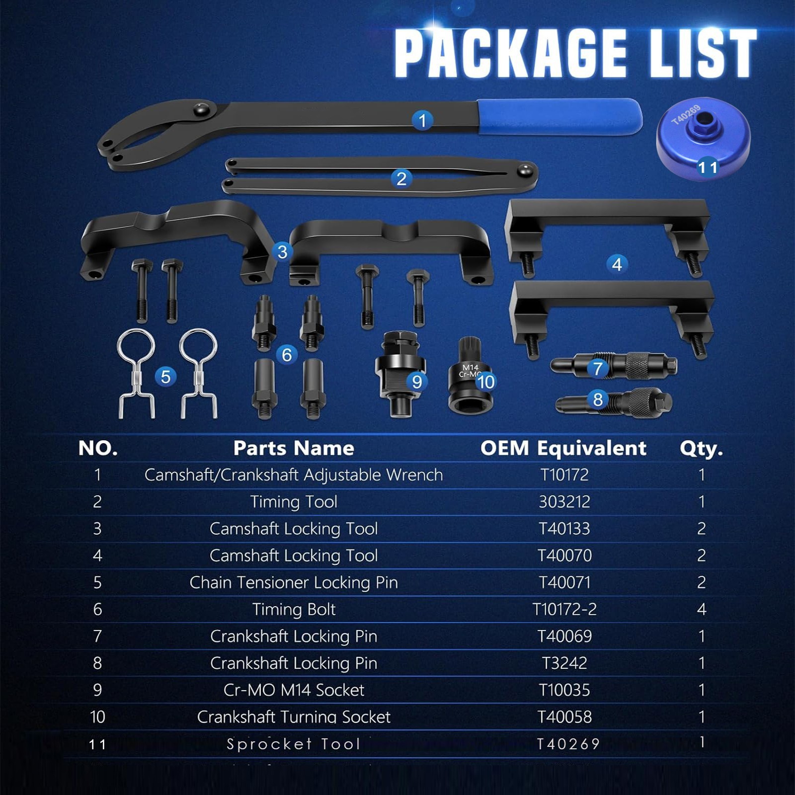 Engine Camshaft Locking Timing Tool Kit for VW Audi 2.0 2.4 2.5 2.8 3.0T 3.2