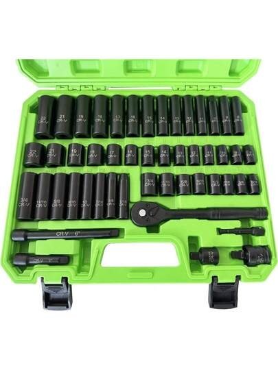 Bourvil Precision Engineered 50-Piece Impact Socket Set for High-Torque New