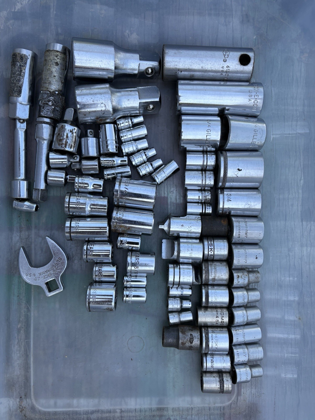Vintage Lot 68 Pcs Misc Sockets Extensions Many USA Giller SEARS Powr-Kraft