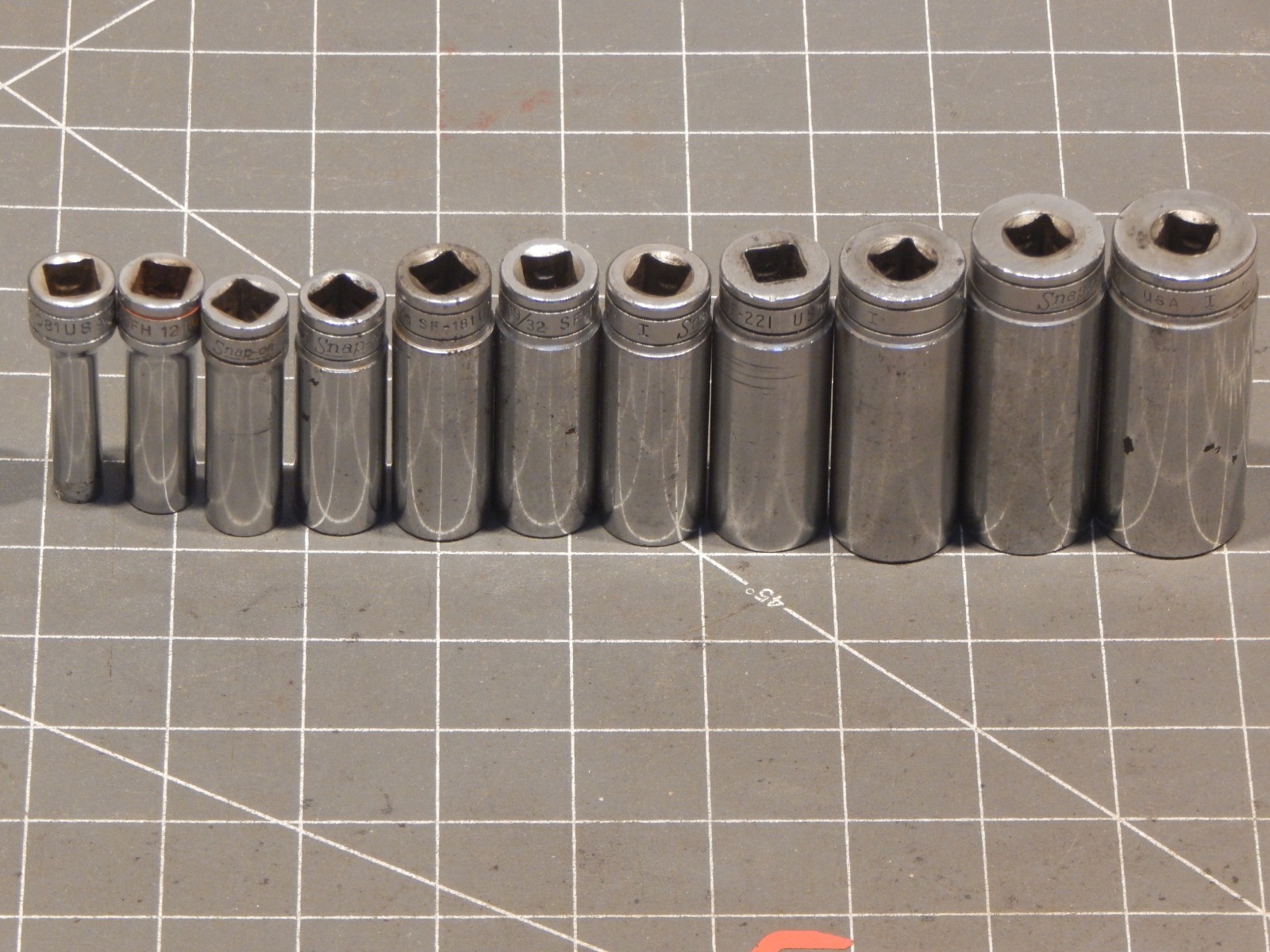 Snap On 11Pc SAE 3/8″ Drive Deep Socket Set 1/4″ 7/8″ 12Pt Dr 19/32″