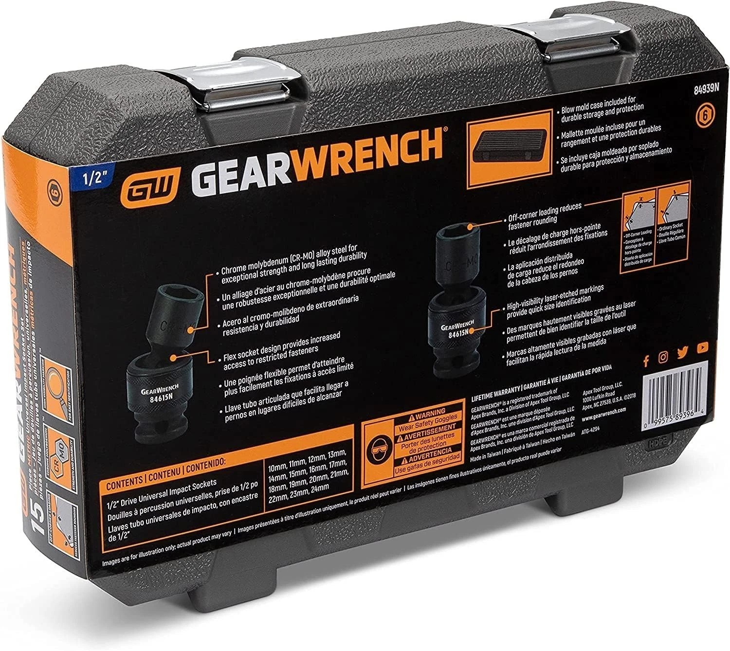 Professional 1/2-Inch 6 Point Metric Impact Socket Set – 15 Piece Chrome Moly