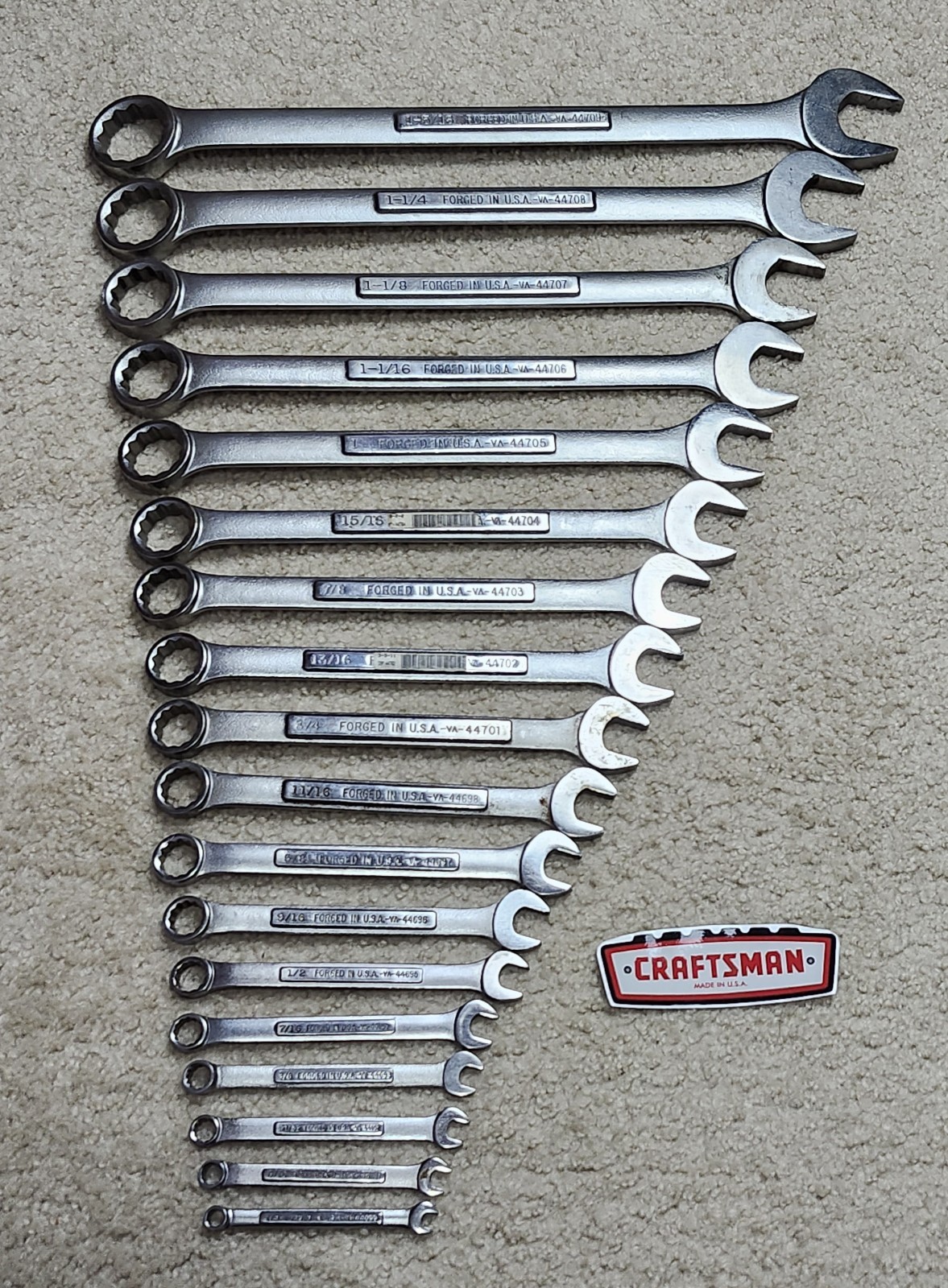 Craftsman USA 12pt 18pc SAE Combination Wrench Set 1/4″ to 1-1 5/16″ -ALL VA-