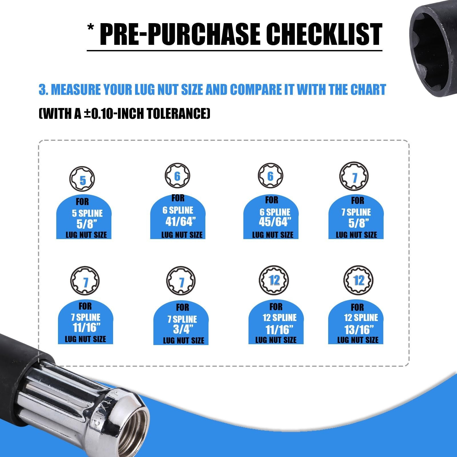8-Piece Spline Lug Nut Socket Set | SAE & Metric Locking Key for Easy Removal, D