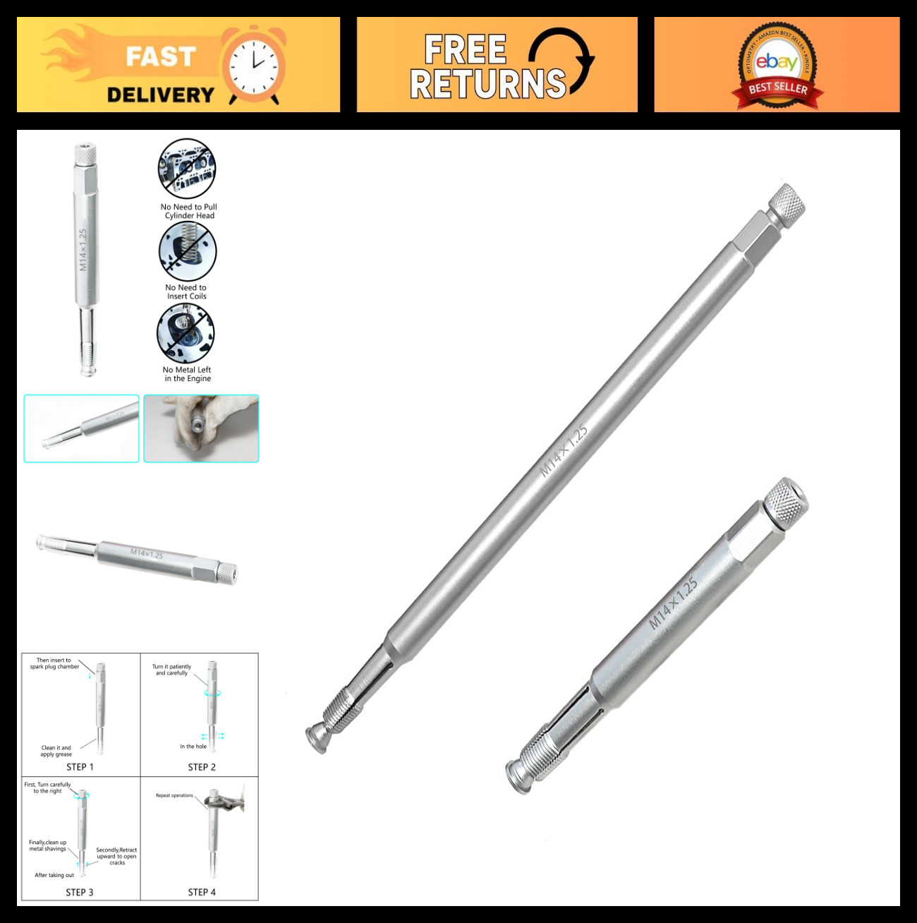 14mm Spark Plug Thread Repair Tool Kit – M14x1.25 Back Tap & Chase Taps 2 Pack