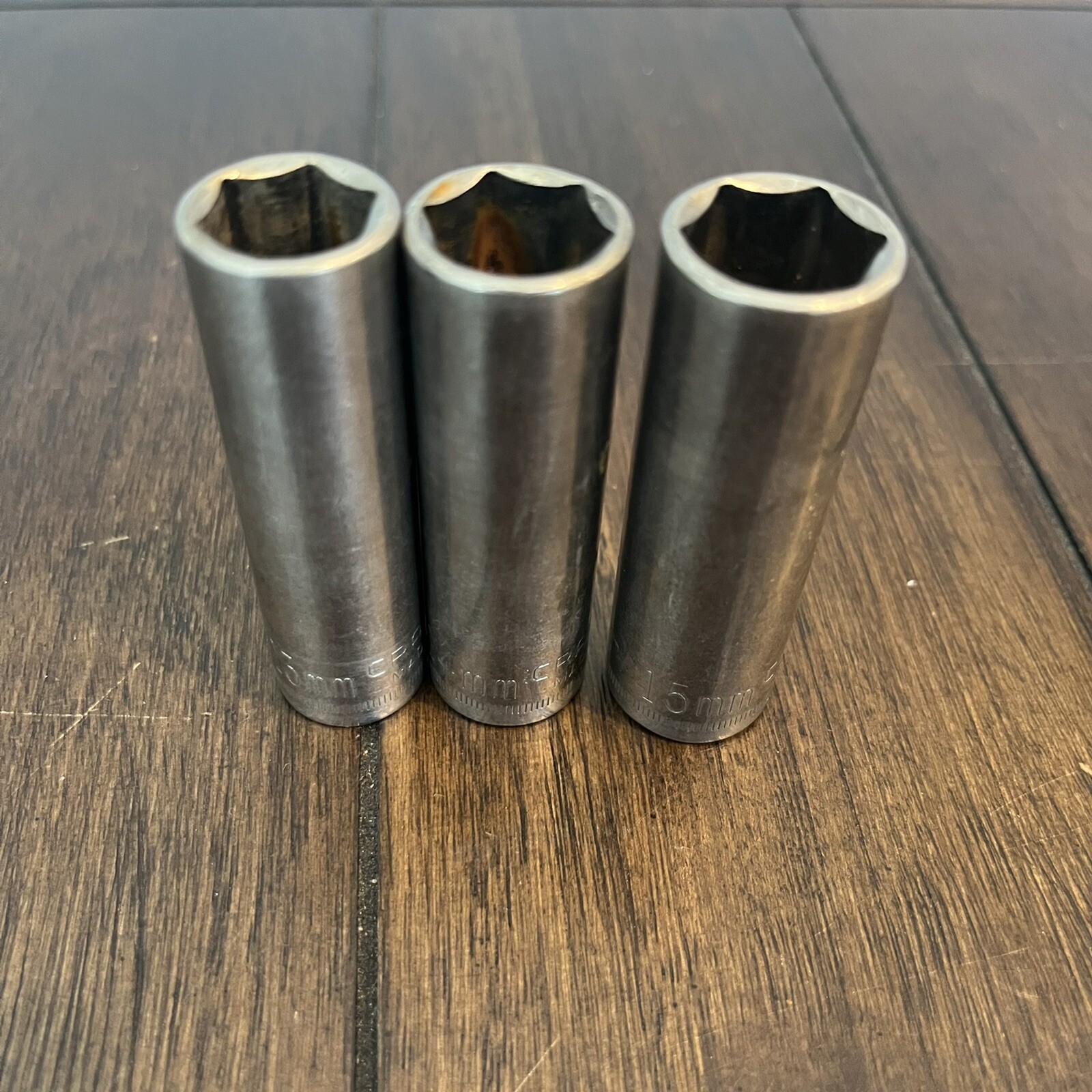 3 VTG 3/8″ DRIVE CRAFTSMAN METRIC 6 PT DEEP SOCKETS, 13mm, 14mm, 15mm USA