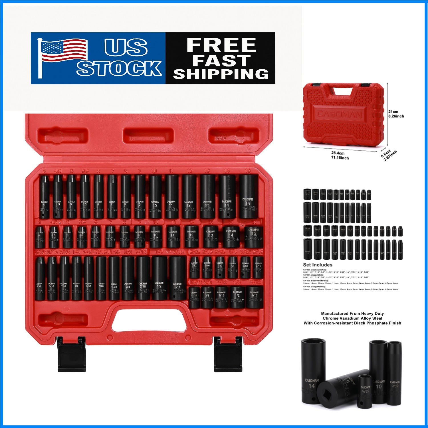 Master 1/4 Inch Drive Socket Set – 50 Pieces, SAE/Metric, High-Contrast Markings
