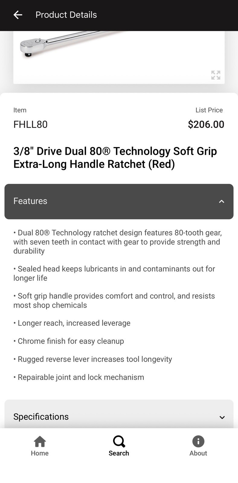3/8″ Drive Dual 80® Technology Soft Grip Extra-Long Handle Ratchet (Red) FHLL80