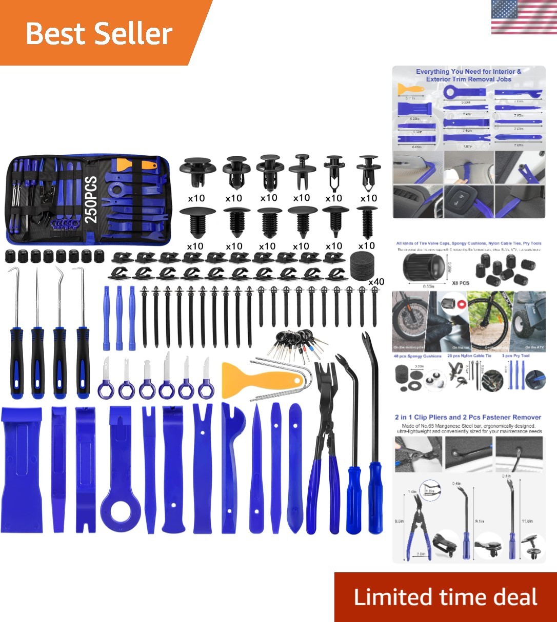 Trim Removal Tool Kit 250Pcs Car Removal Tool Kit Pry Tool Set Auto Clip Plie…