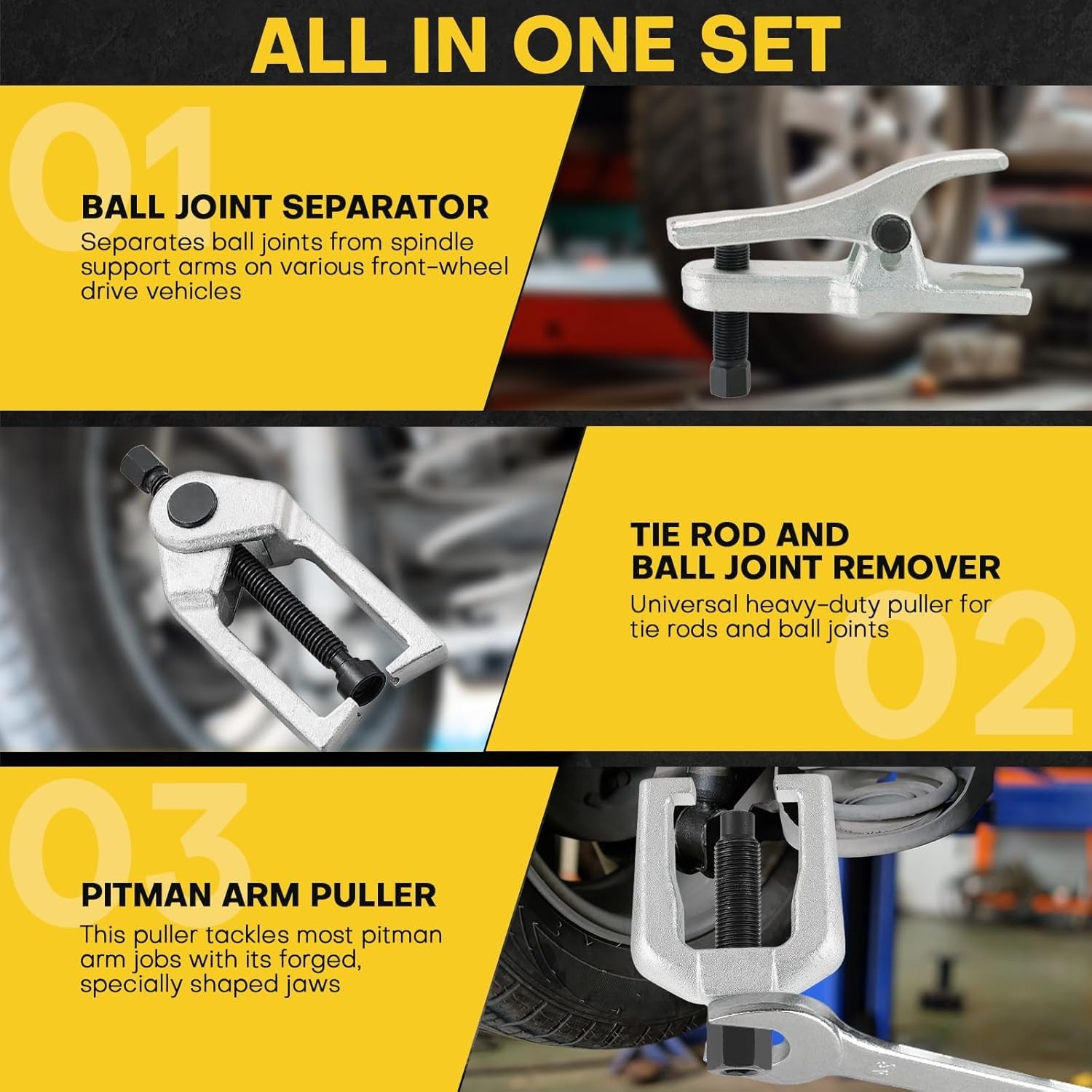Ball Joint Separator Kit | 5 in 1 Pitman Arm Puller, Tie Rod End Tool Set,