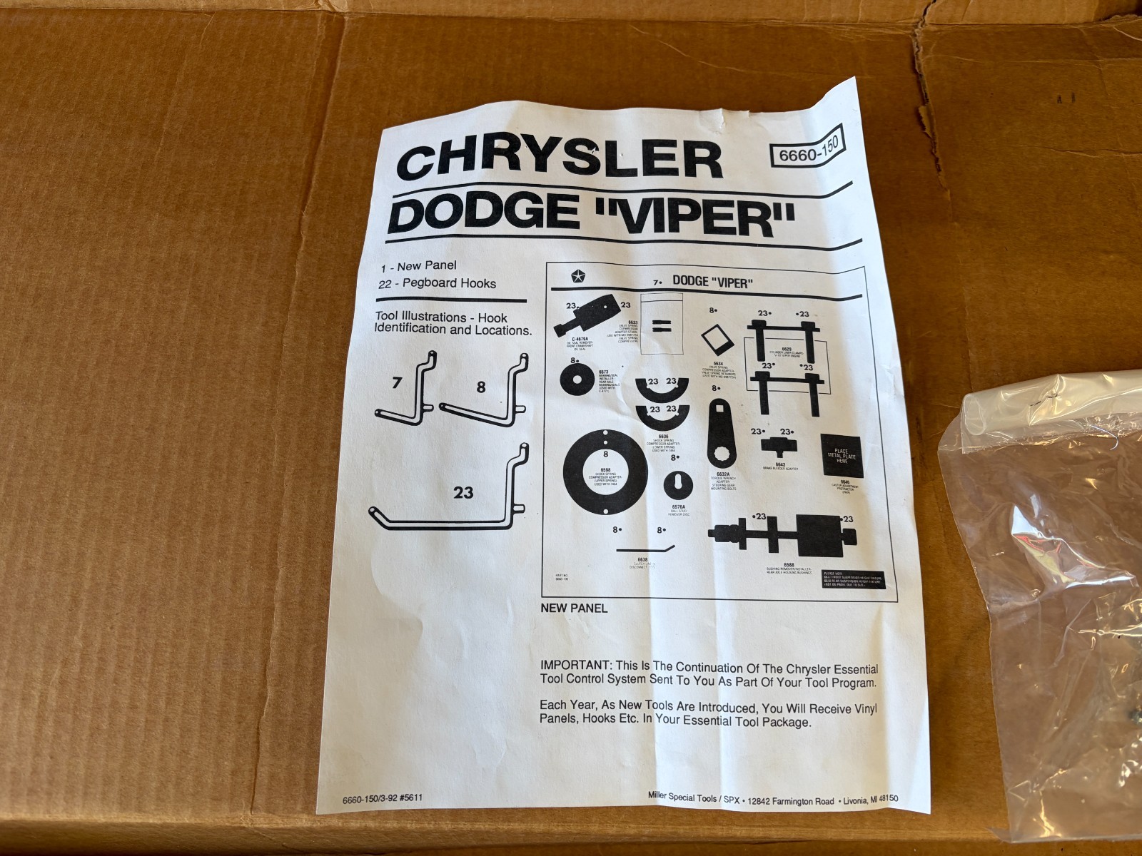 NOS CHRYSLER DODGE VIPER MILLER ESSENTIAL TOOLS KIT 6660 OEM RARE