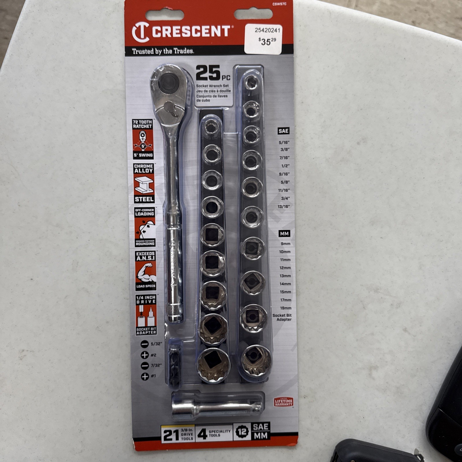 Crescent CSWS7C 25 Pc 1/4″ Drive Socket Wrench Set SAE/Metric